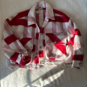 Red & Pink oversized plaid cropped jacket